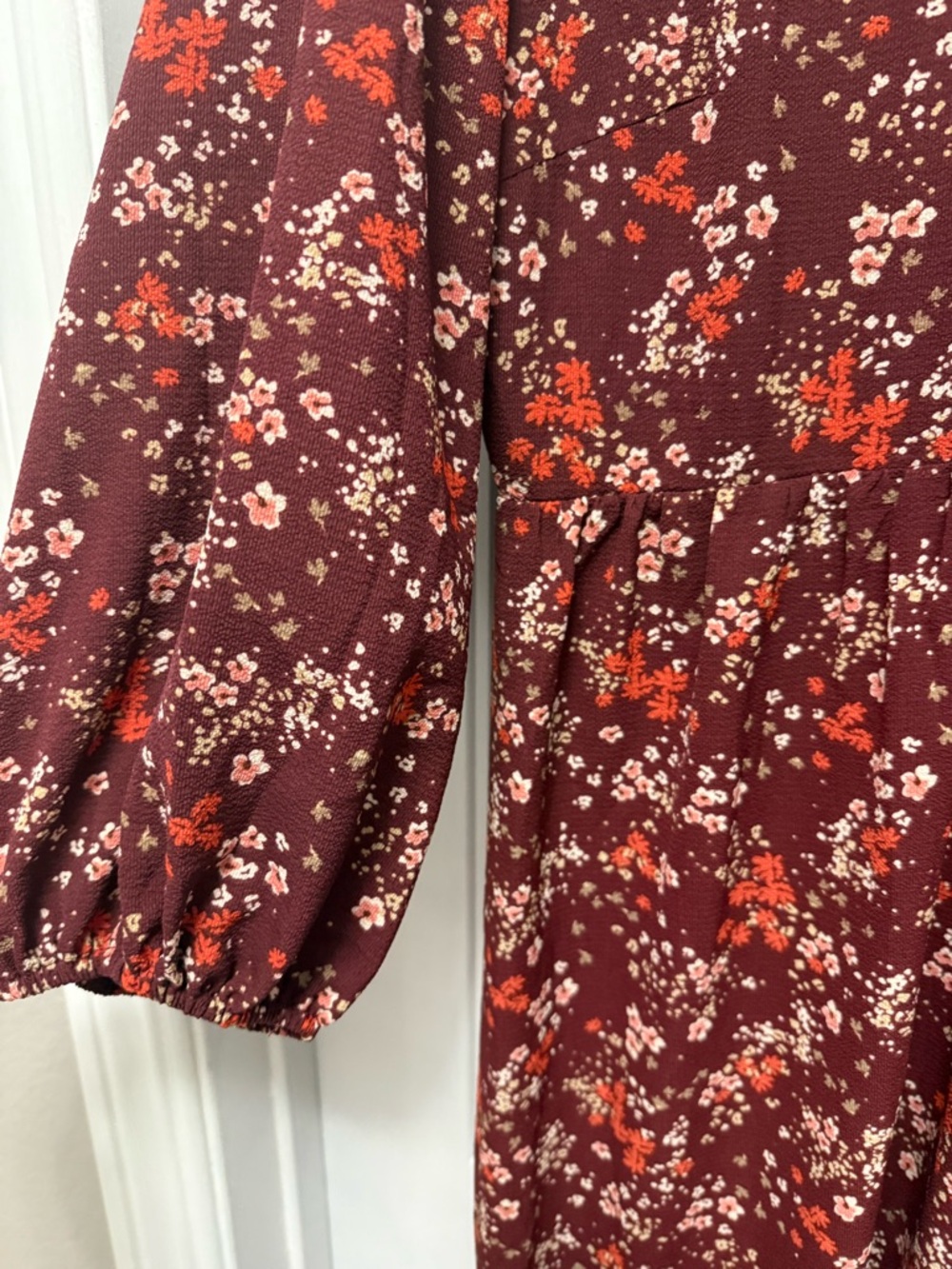 Lush Burgundy Puff Sleeve Ruffle Maxi Dress Cottagecore Size Large (36-6) - Picture 5 of 15
